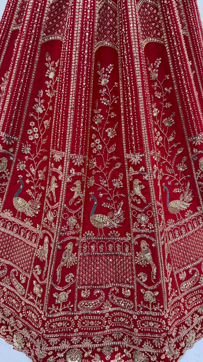 Red Pure Soft Silk Heavy Embroidery Work Bridal Lehenga