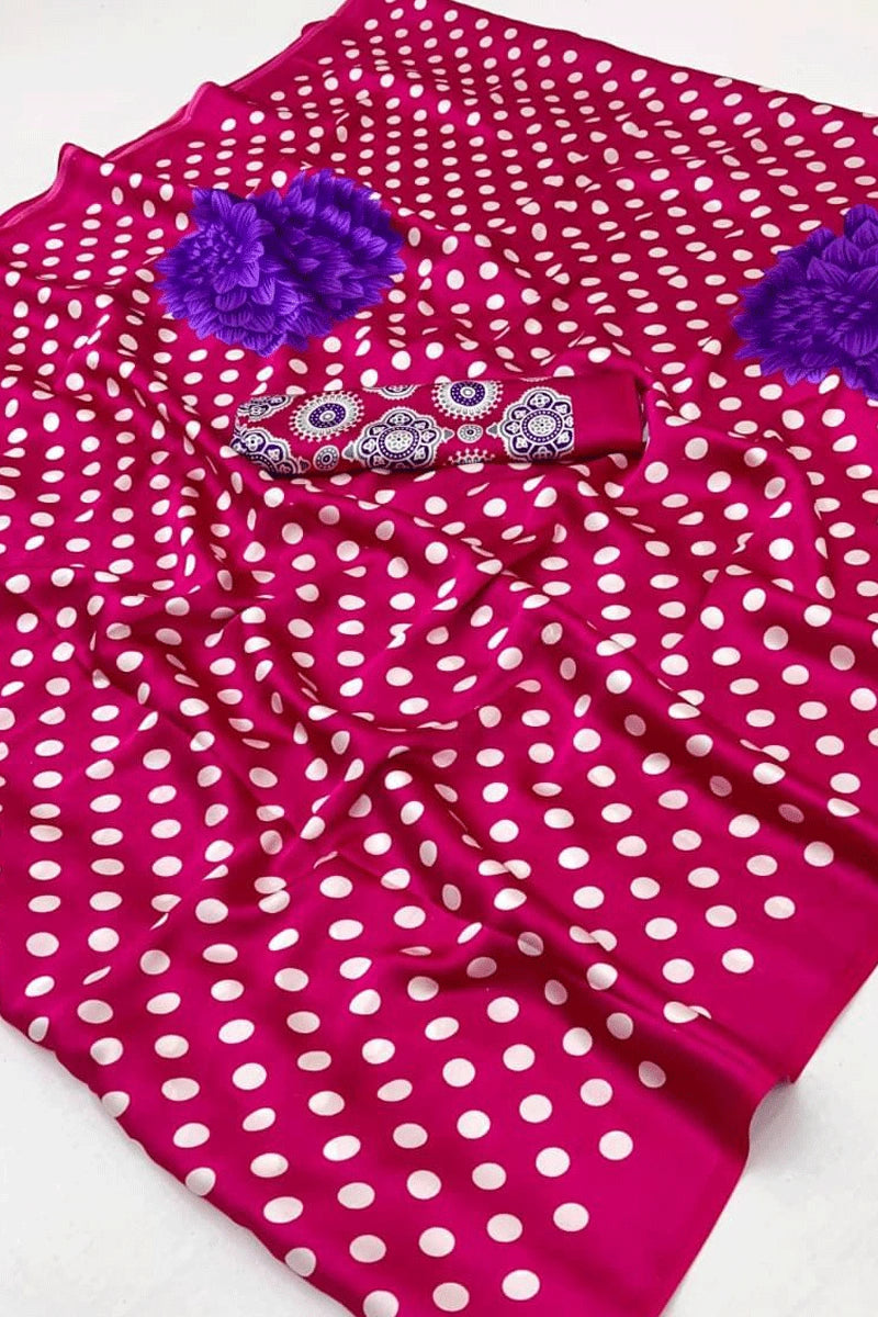 Pink Pure Modal Satin Ajrakh Print Satin Saree