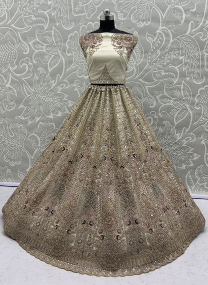 White Pure Soft Heavy Net Sequins Embroidery Work Bridal Lehenga 