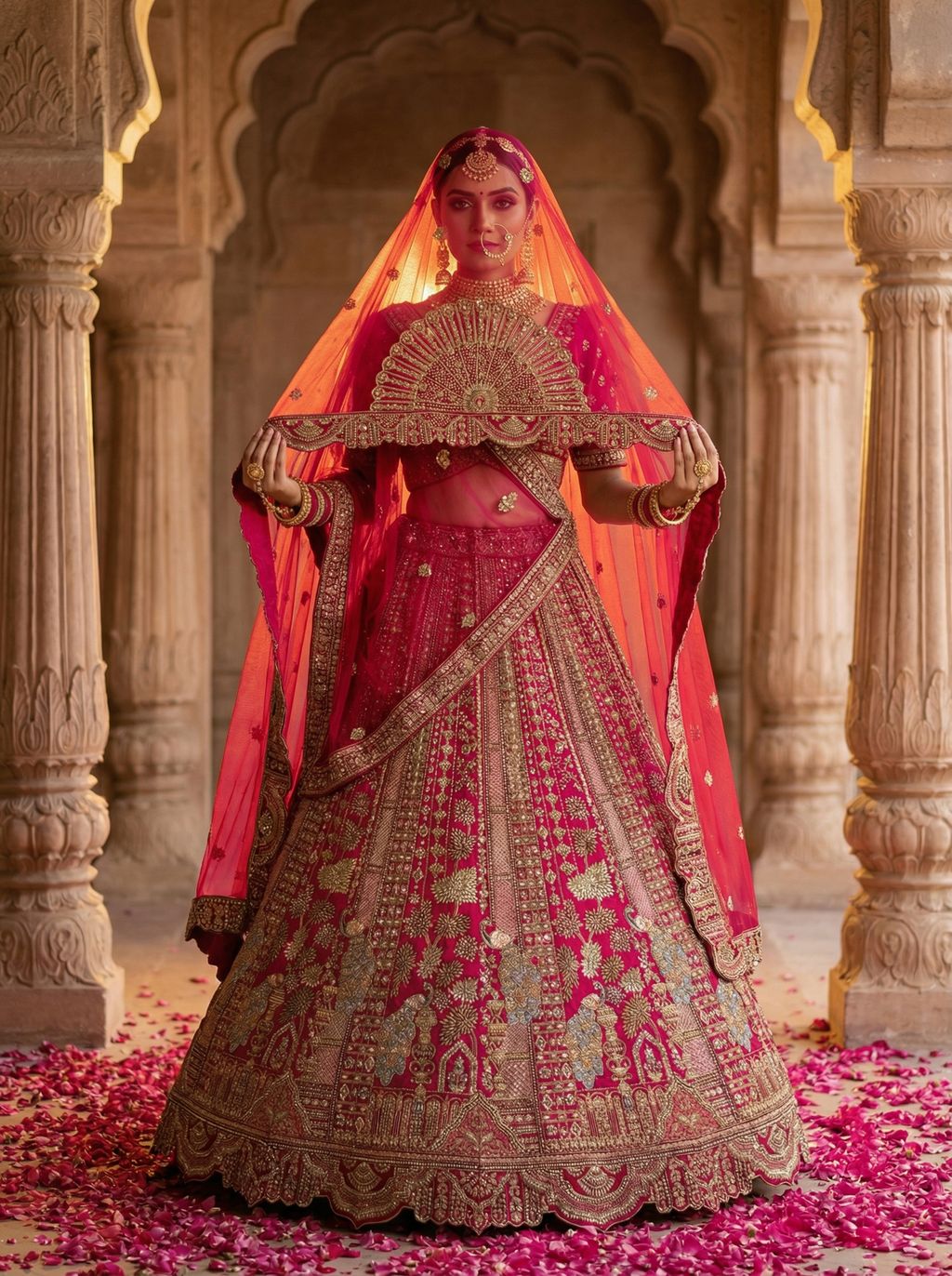 Pink Pure Soft Silk Heavy Embroidery Work Bridal Lehenga