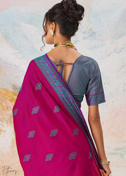 Pink Jacquard Kanjivaram Silk Saree
