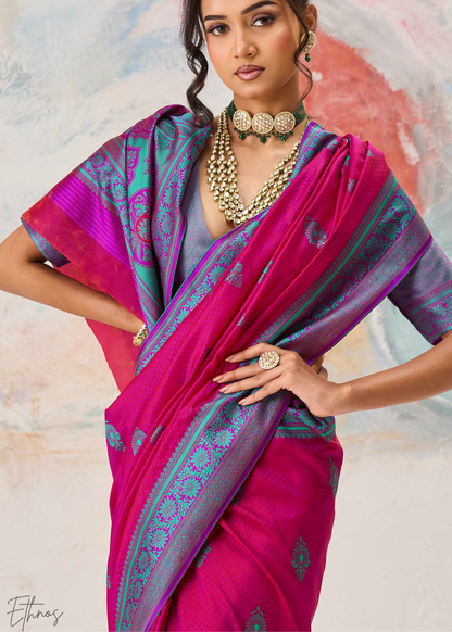 Pink Jacquard Kanjivaram Silk Saree