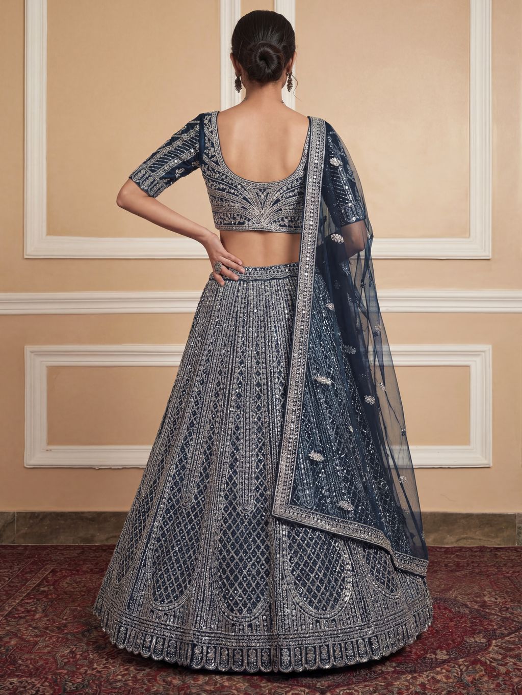 Rama Blue Pure Soft Net Heavy Embroidery Work Bridal Lehenga