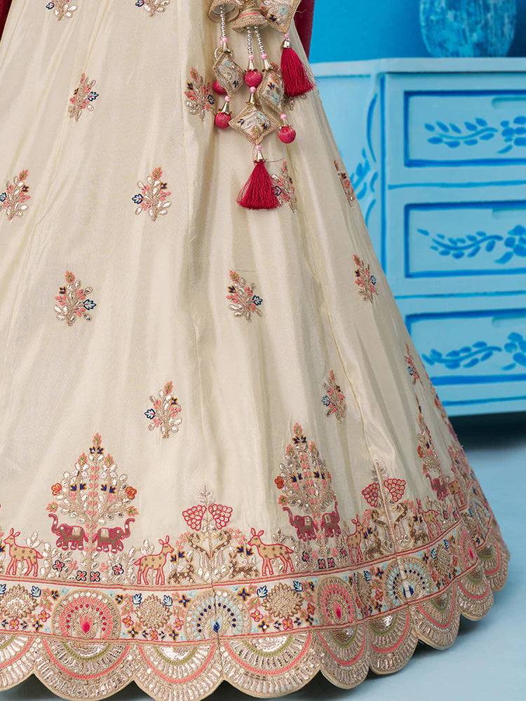 Cream Tissue Lehenga Choli with Rani Dupatta