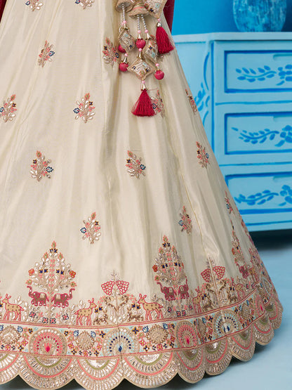 Cream Tissue Lehenga Choli with Rani Dupatta