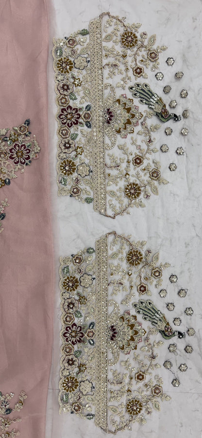 Pink Pure Heavy Net Sequins Sequins Zari Embroidery Work Net Bridal Lehenga Choli