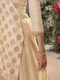 Beige party wear sharara dress with scalloped dupatta

