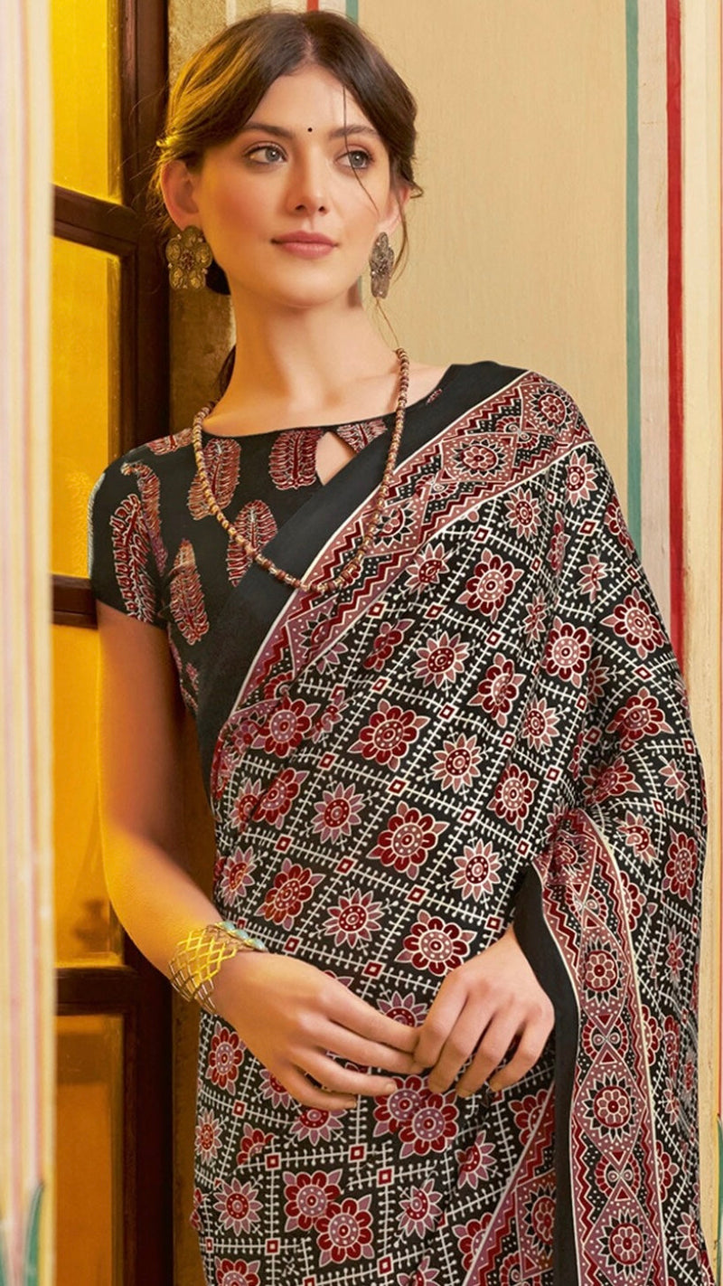 Ajrakh Print Saree