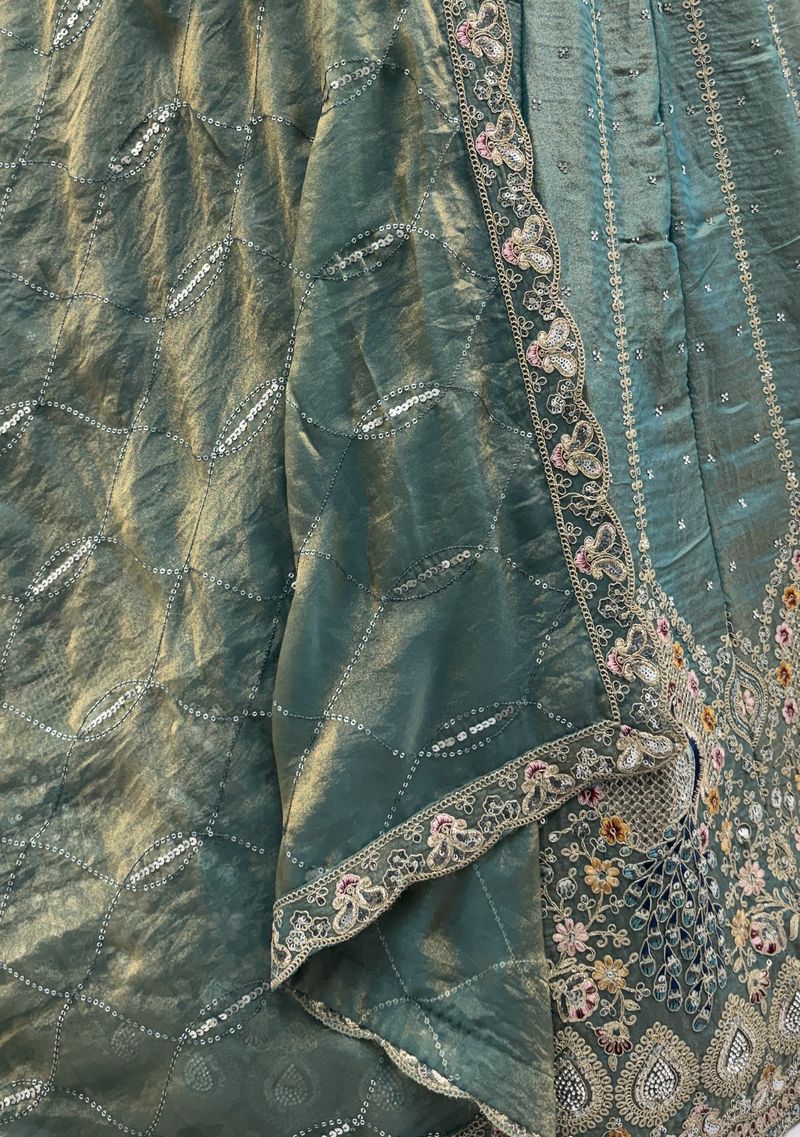 Grey Pure Soft Gadhwal Silk Heavy Embroidery Work Bridal Lehenga