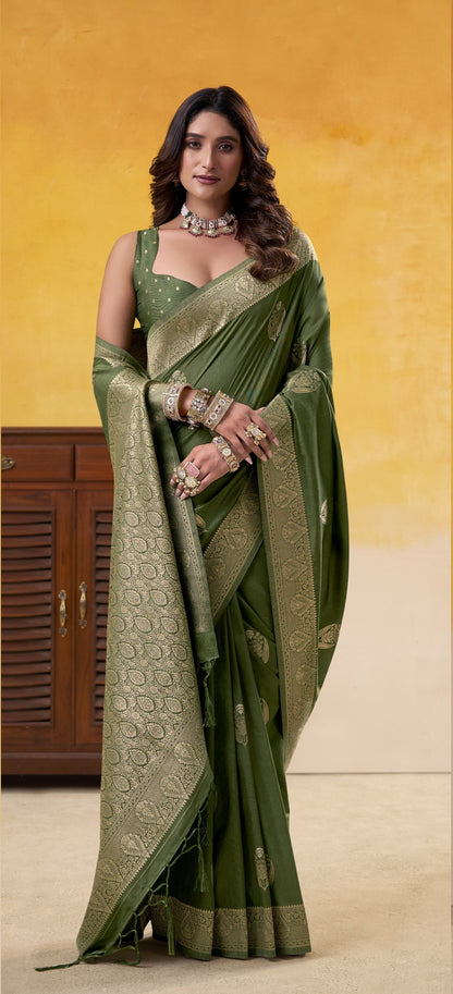 Green Pure Soft Dhatu Silk Handloom Tussar Silk Saree 