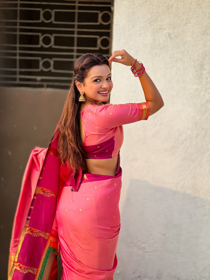 Pink Pure Premium Soft Silk Pichwai Nature Zari Weaving Saree 