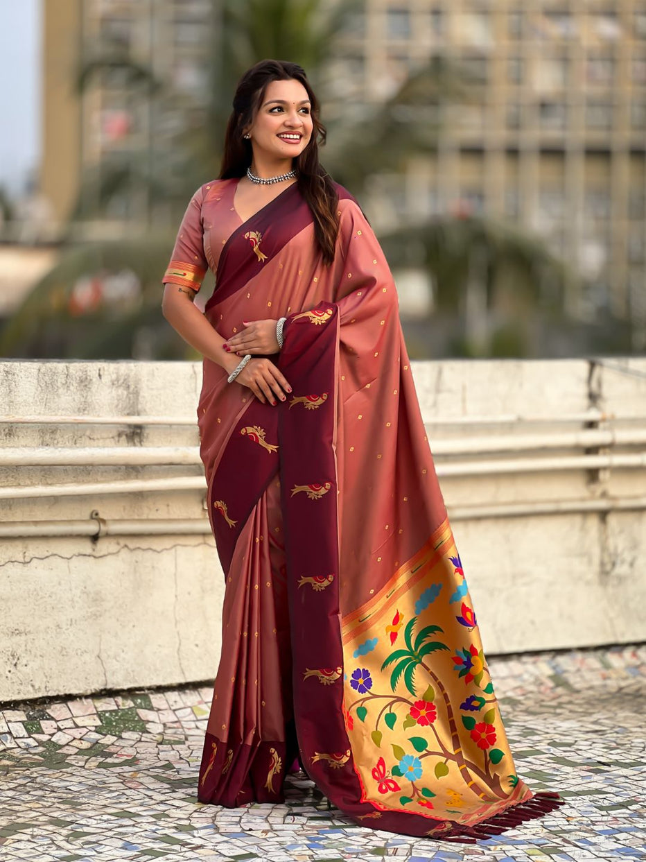 Maroon Premium Soft Silk Pichwai Nature Zari Weaving Saree