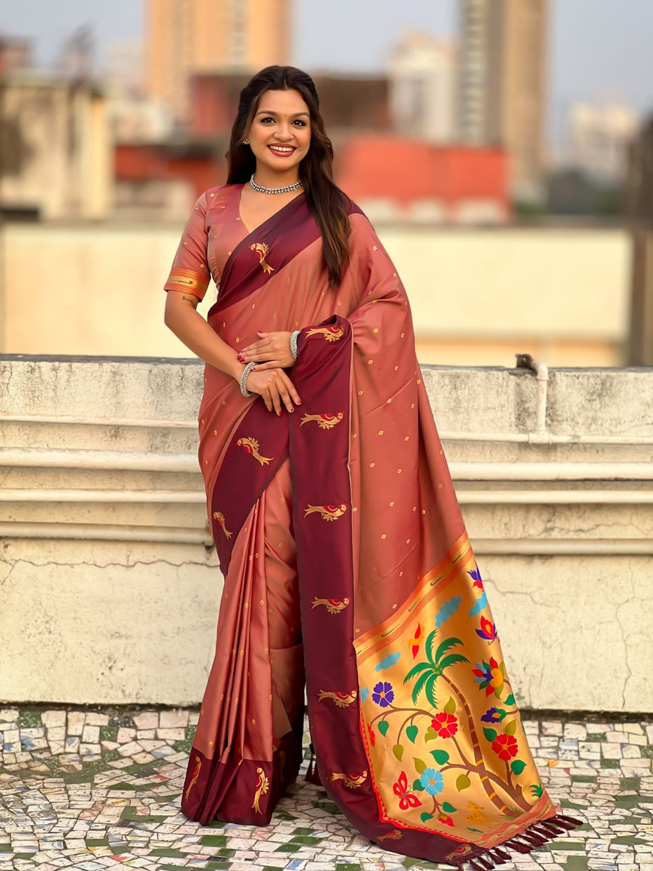 Maroon Premium Soft Silk Pichwai Nature Zari Weaving Saree 