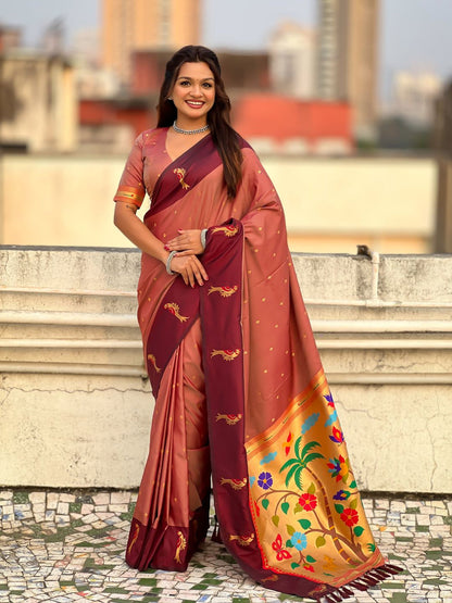 Maroon Premium Soft Silk Pichwai Nature Zari Weaving Saree 