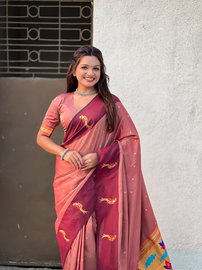 Maroon Premium Soft Silk Pichwai Nature Zari Weaving Saree 