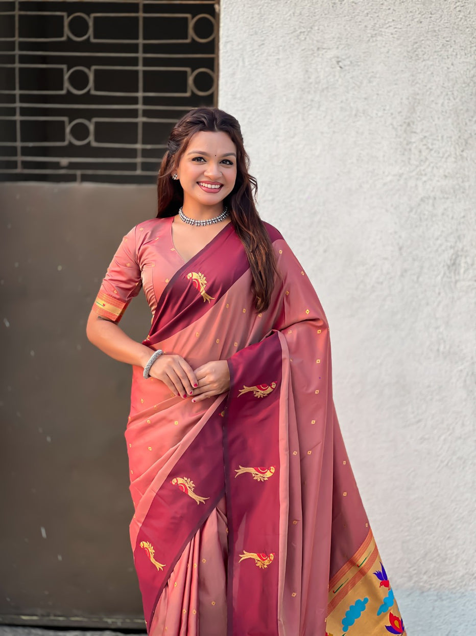 Maroon Premium Soft Silk Pichwai Nature Zari Weaving Saree