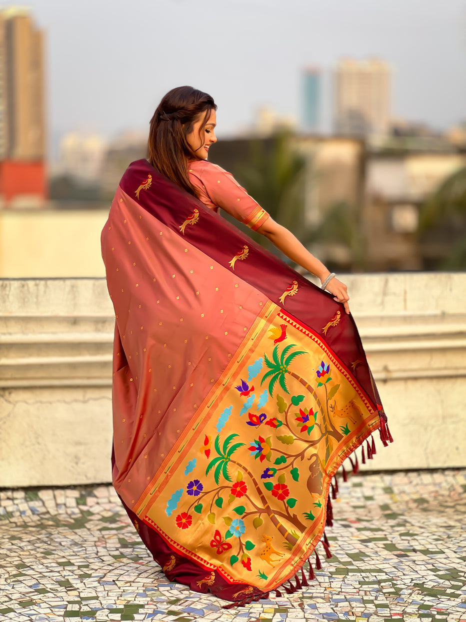 Maroon Premium Soft Silk Pichwai Nature Zari Weaving Saree