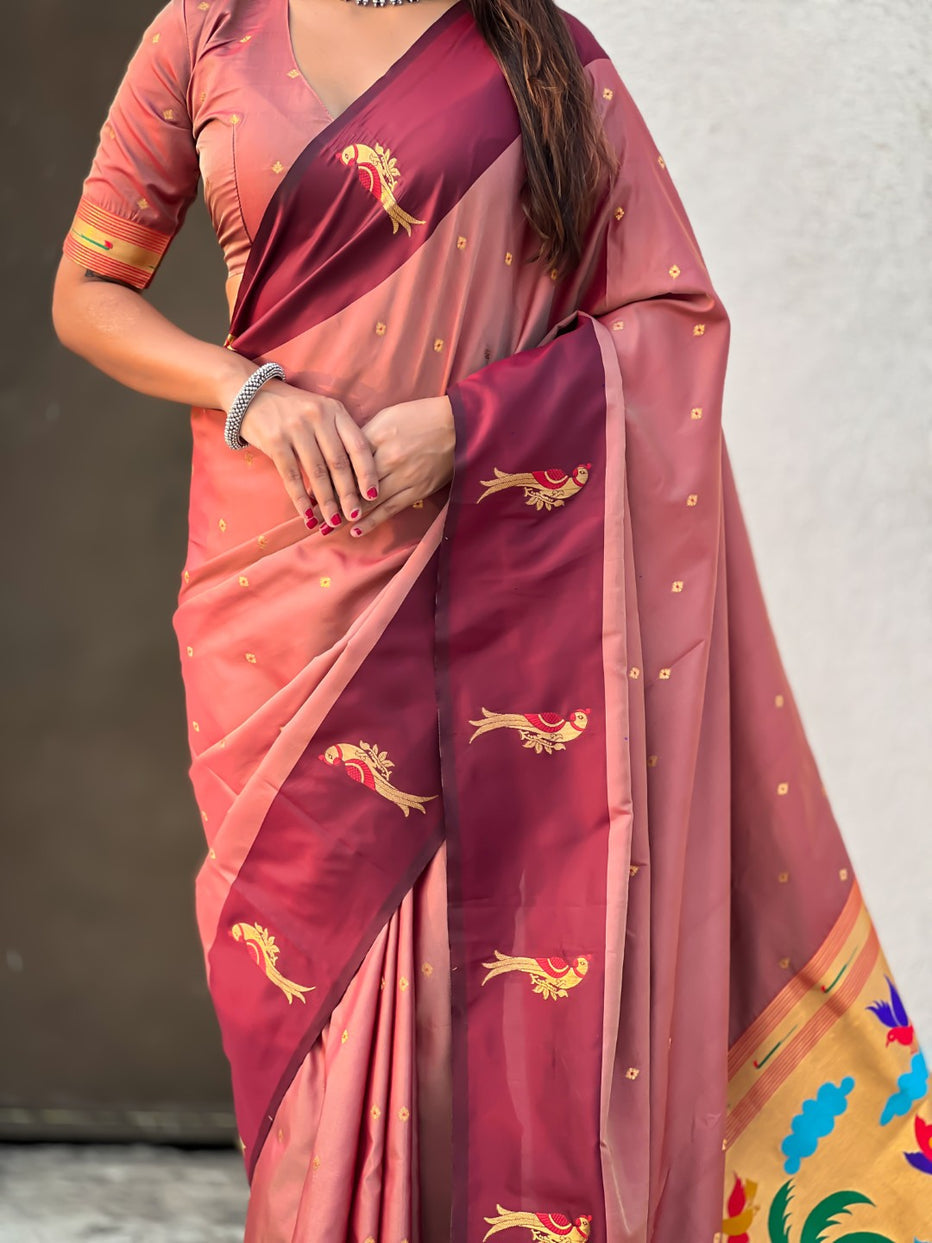 Maroon Premium Soft Silk Pichwai Nature Zari Weaving Saree 