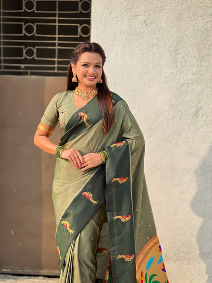 Mehandi Premium Soft Silk Pichwai Nature Zari Weaving Saree
