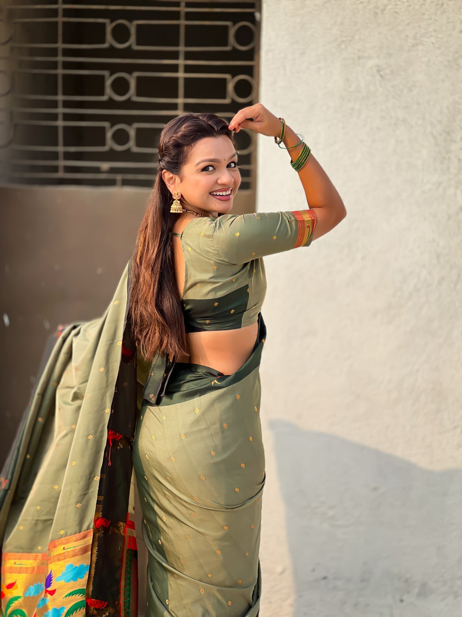 Mehandi Premium Soft Silk Pichwai Nature Zari Weaving Saree