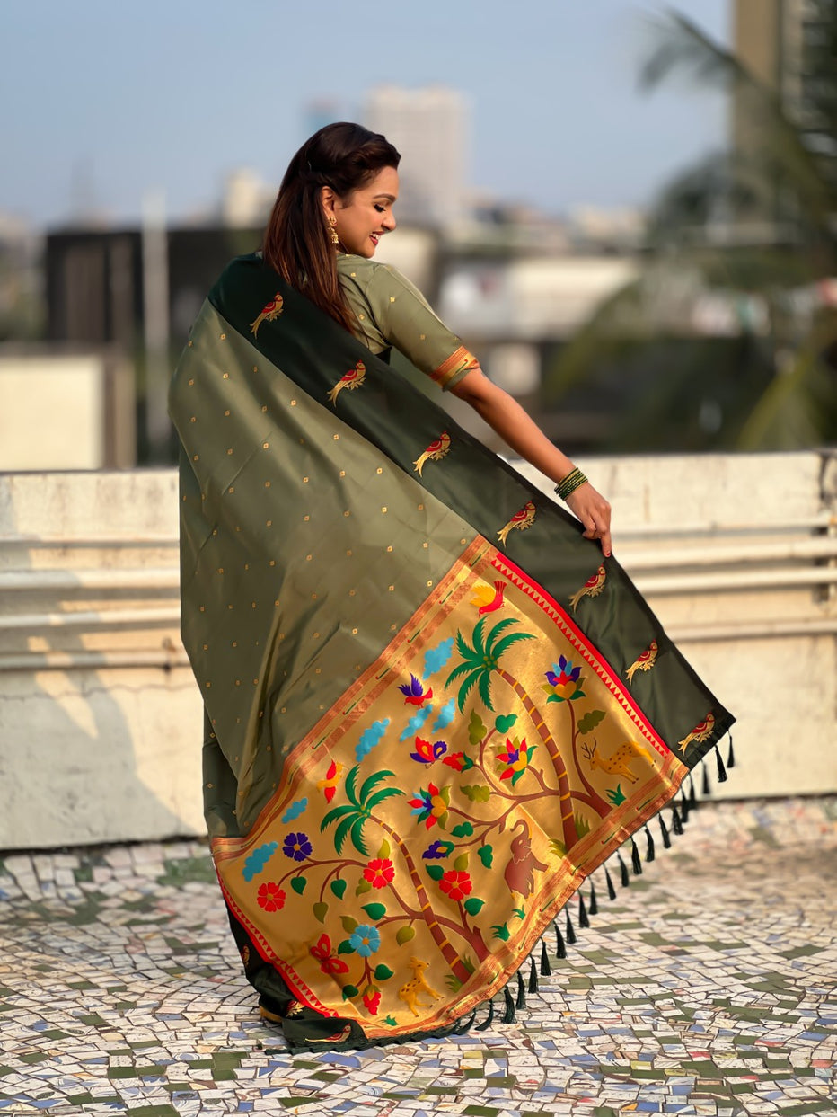 Mehandi Premium Soft Silk Pichwai Nature Zari Weaving Saree