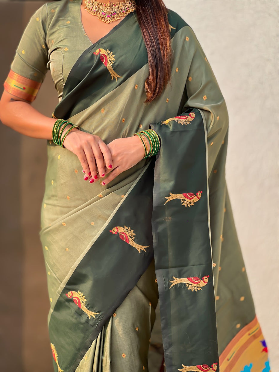 Mehandi Premium Soft Silk Pichwai Nature Zari Weaving Saree