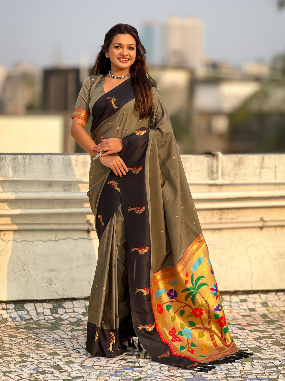 Black Pure Premium Soft Silk Pichwai Nature Zari Weaving Saree