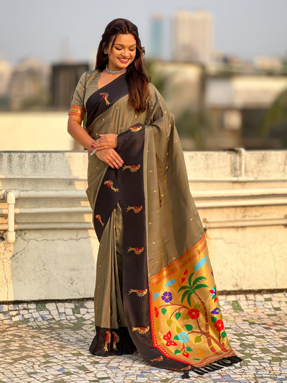 Black Pure Premium Soft Silk Pichwai Nature Zari Weaving Saree