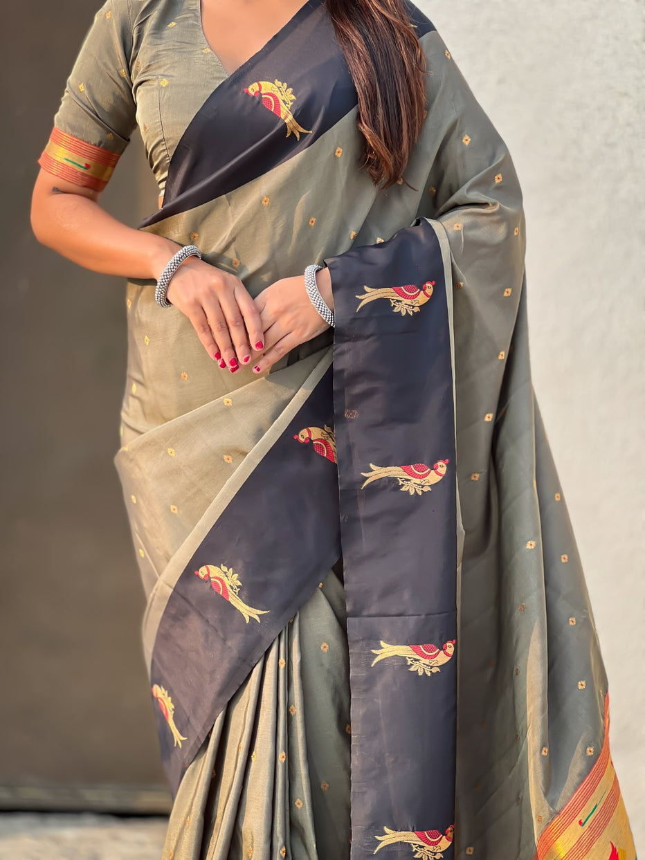 Black Pure Premium Soft Silk Pichwai Nature Zari Weaving Saree