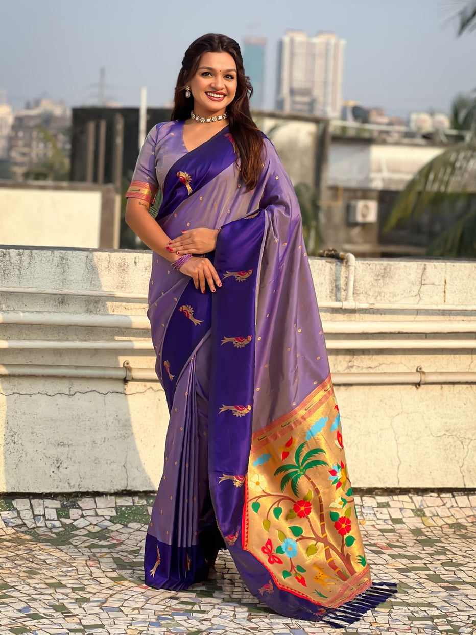 Lavender Pure Premium Soft Silk Pichwai Nature Zari Weaving Saree 