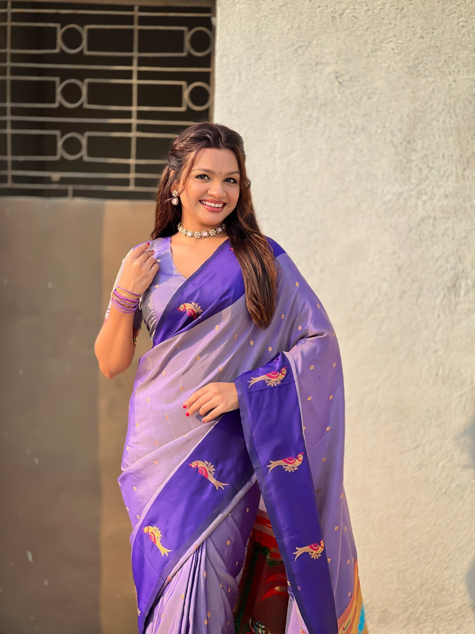 Lavender Pure Premium Soft Silk Pichwai Nature Zari Weaving Saree