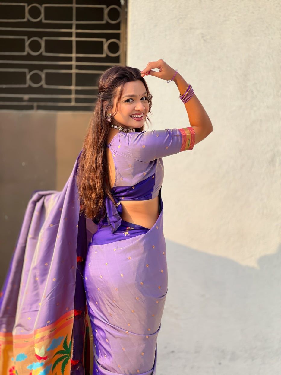 Lavender Pure Premium Soft Silk Pichwai Nature Zari Weaving Saree