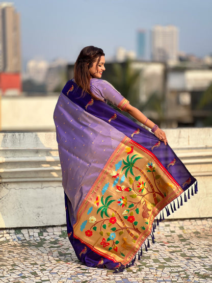 Lavender Pure Premium Soft Silk Pichwai Nature Zari Weaving Saree 