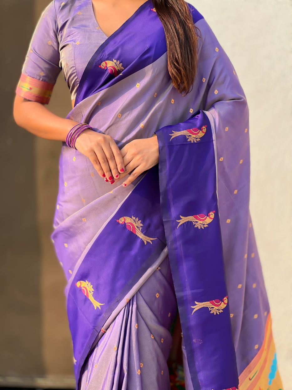 Lavender Pure Premium Soft Silk Pichwai Nature Zari Weaving Saree