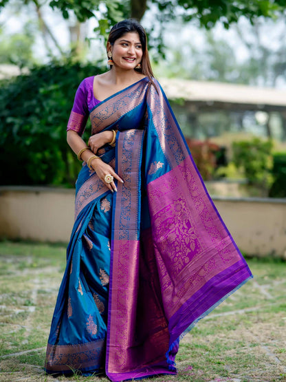 Firozi Pure Soft Banarasi Katan Silk Banarasi Saree Soft Silk Saree Anant Tex Exports Pvt.Ltd..