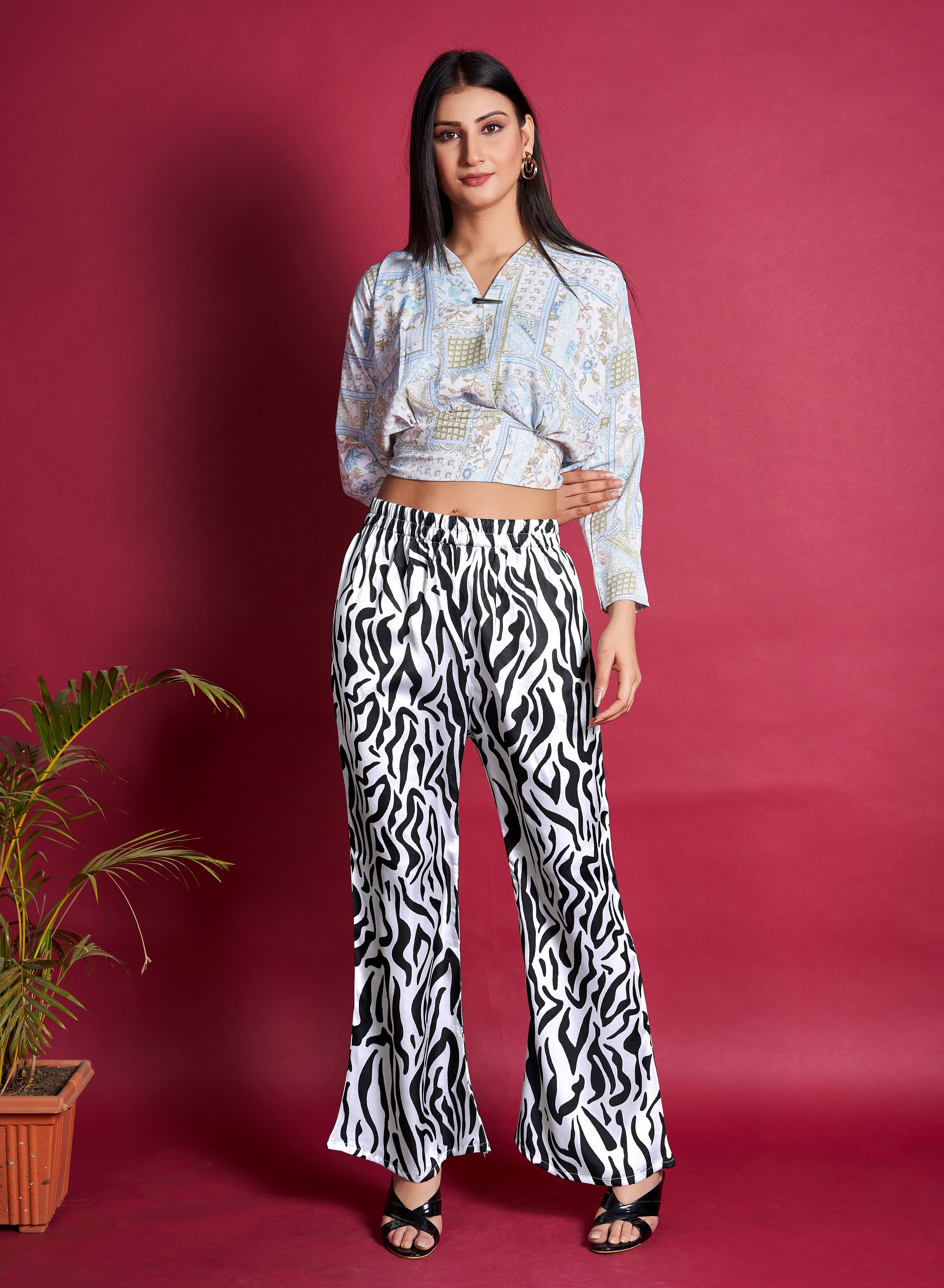 Women's Fancy Western Animal Printed Bell Bottom Pant