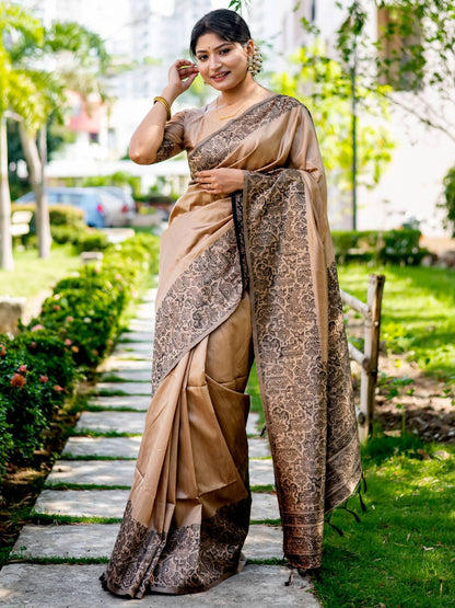 Chiku Pure Handloom Row Silk Saree Row Silk Saree Anant Tex Exports Pvt.Ltd..