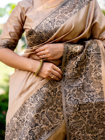 Chiku Pure Handloom Row Silk Saree Row Silk Saree Anant Tex Exports Pvt.Ltd..
