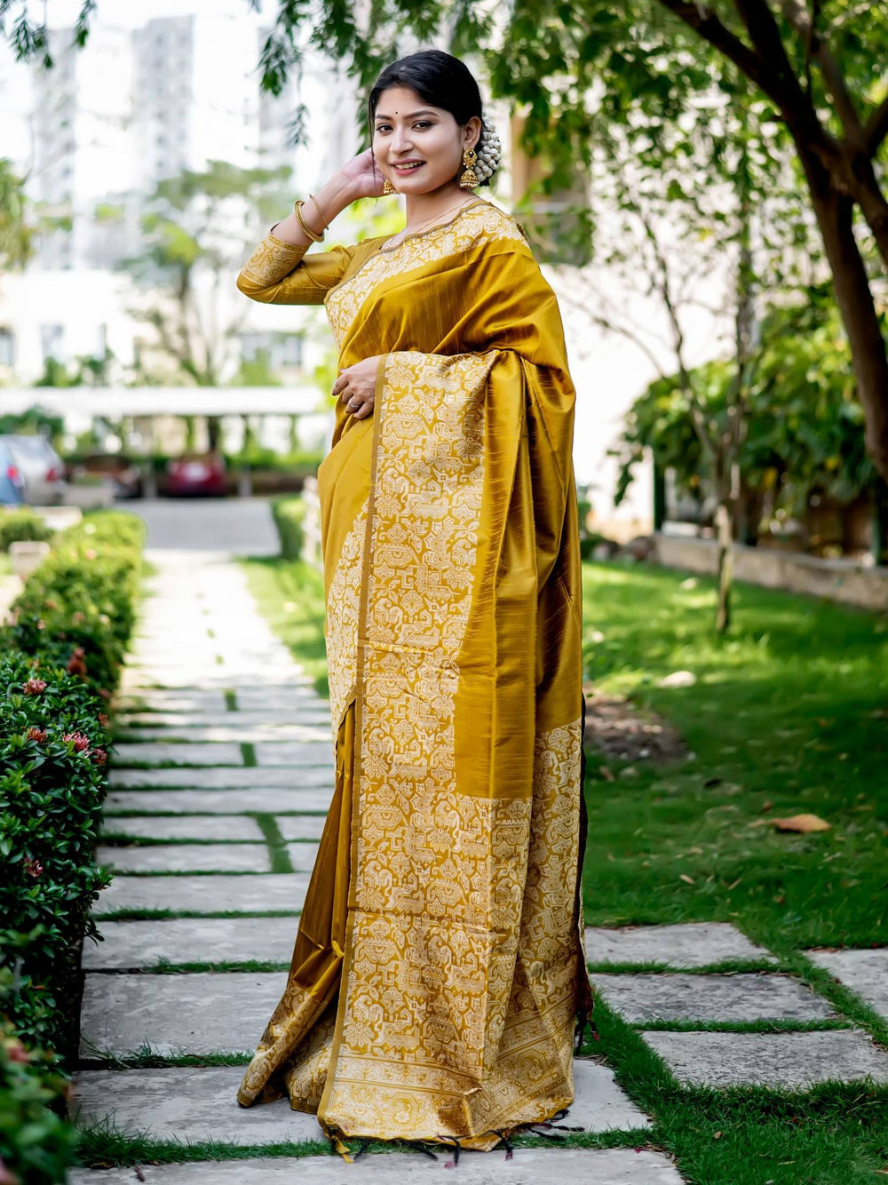 Yellow Pure Handloom Row Silk Saree