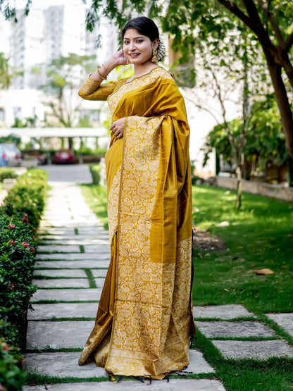Yellow Pure Handloom Row Silk Saree Row Silk Saree Anant Tex Exports Pvt.Ltd..