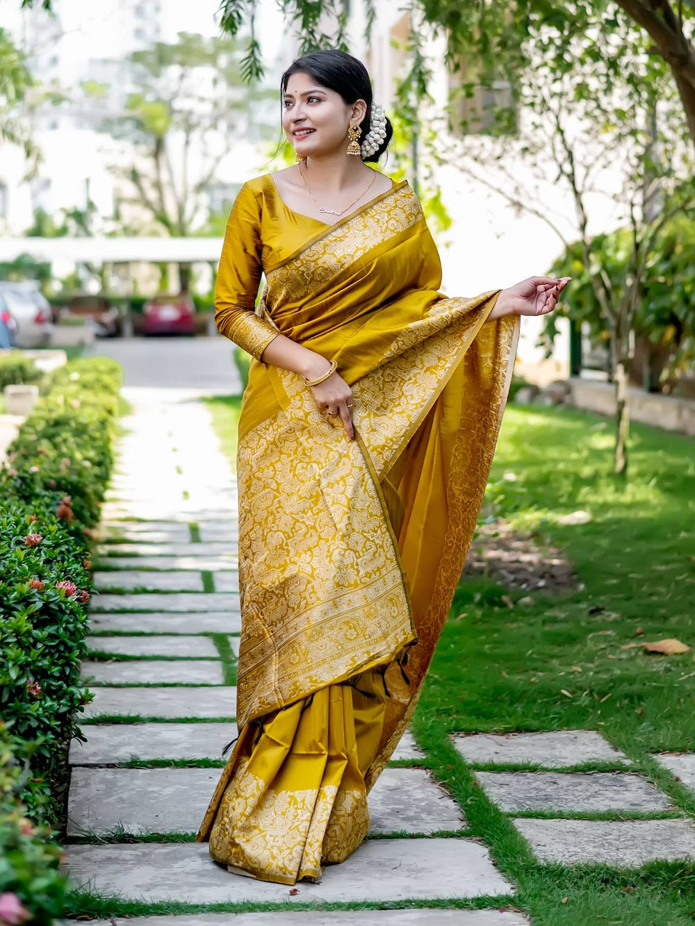 Yellow Pure Handloom Row Silk Saree