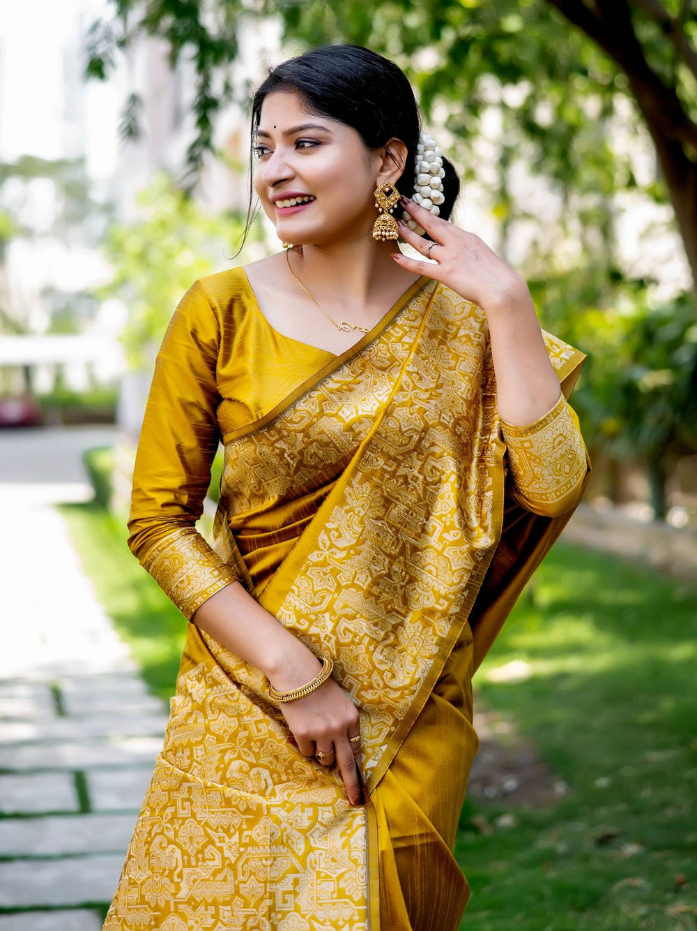Yellow Pure Handloom Row Silk Saree