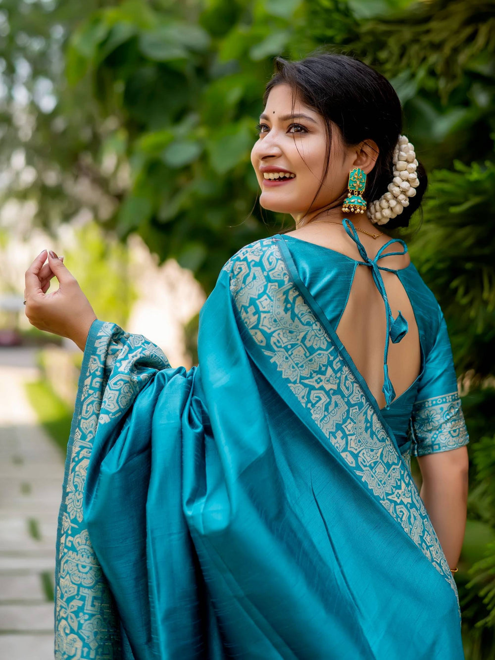 Firozi Pure Handloom Row Silk Saree