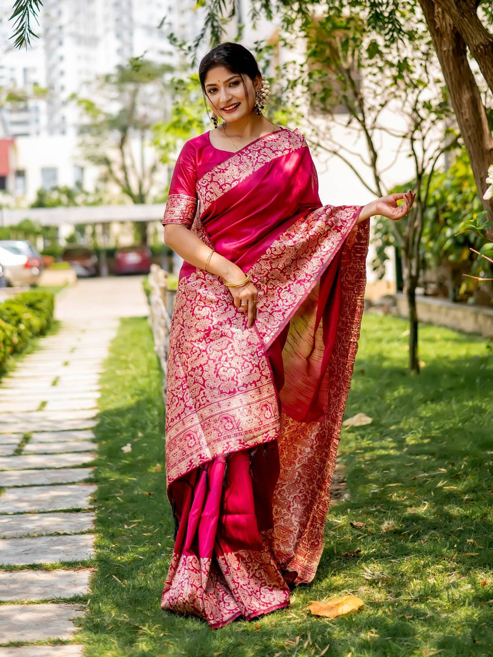 Pink Pure Row Handloom Silk Saree