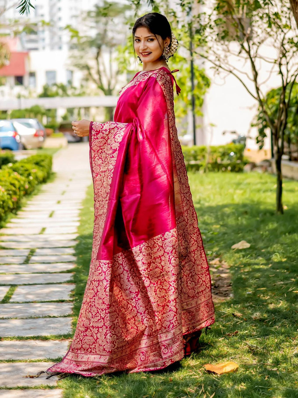 Pink Pure Row Handloom Silk Saree