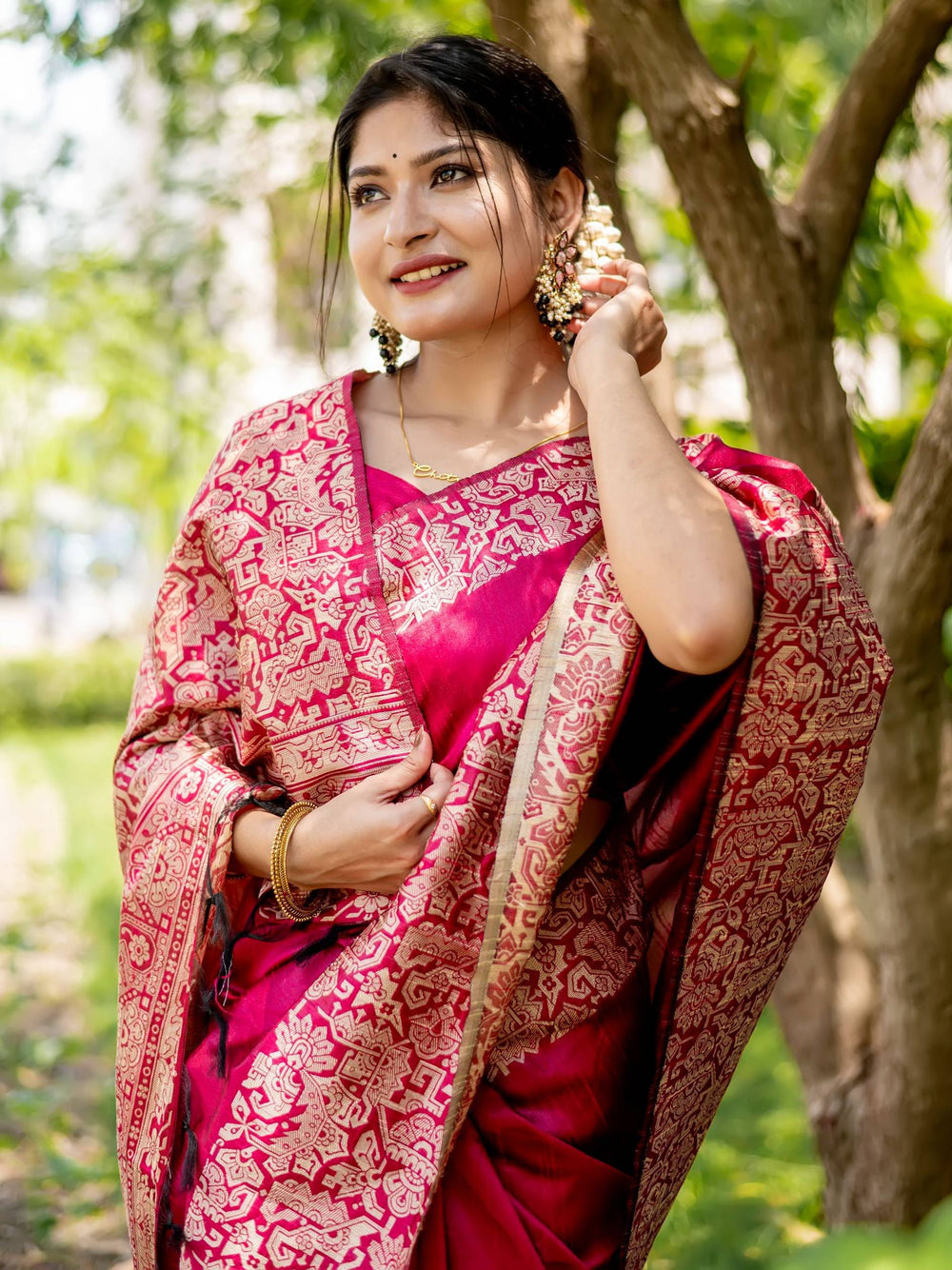 Pink Pure Row Handloom Silk Saree