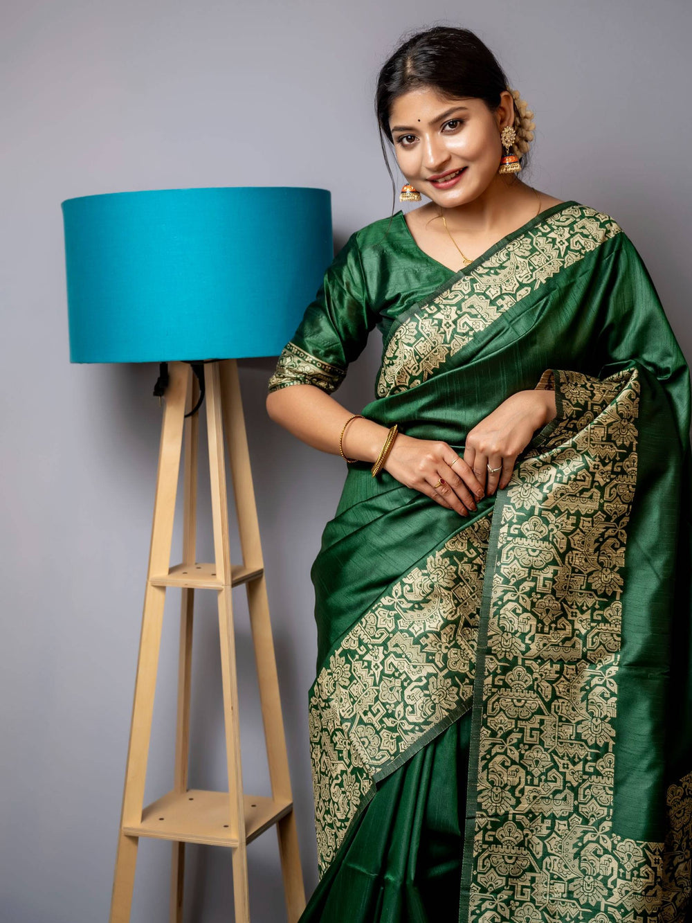 Green Pure Row Handloom Silk Saree Tussar Saree Anant Tex Exports Pvt.Ltd..