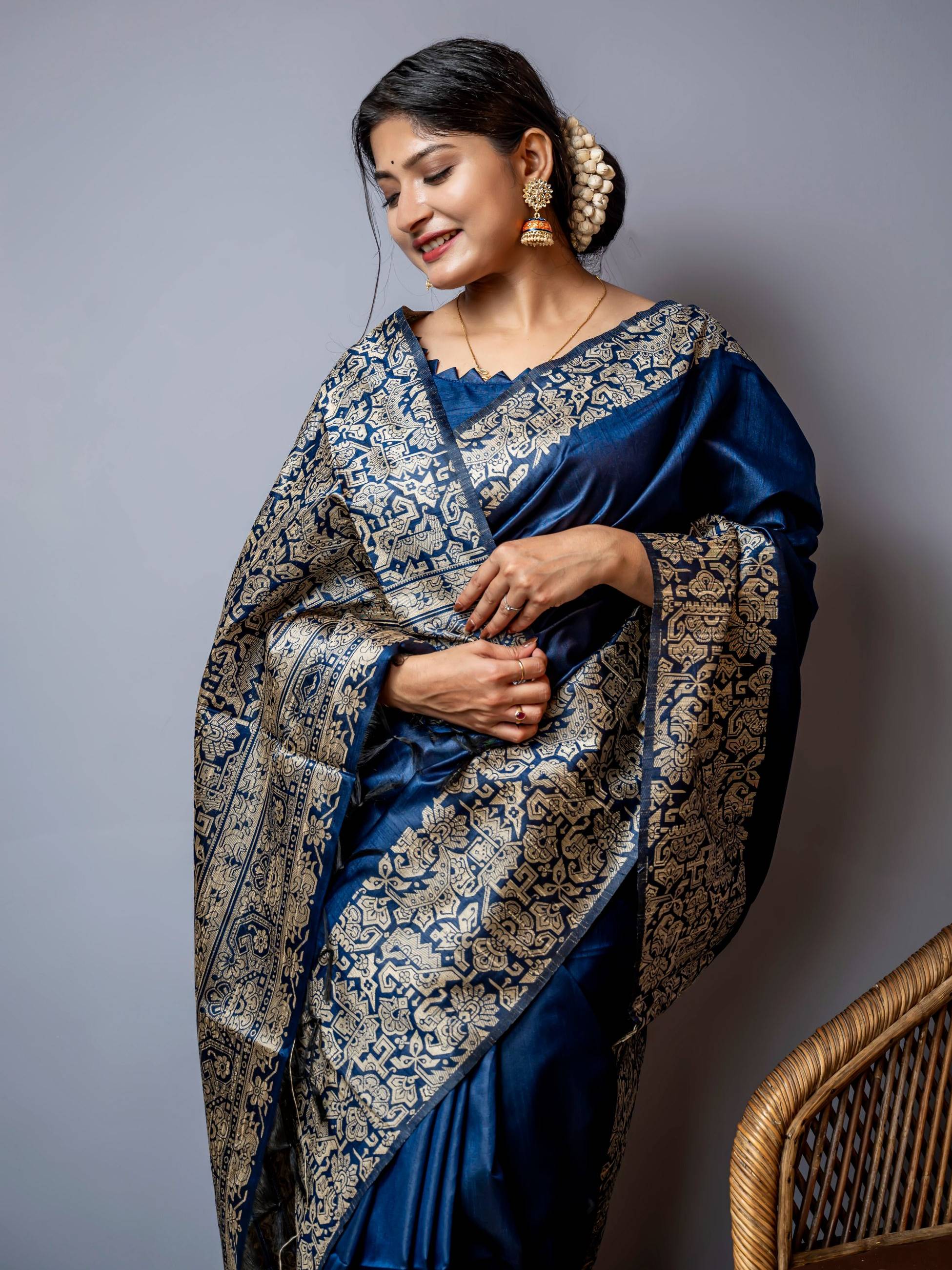 Blue Pure Handloom Row Silk Saree