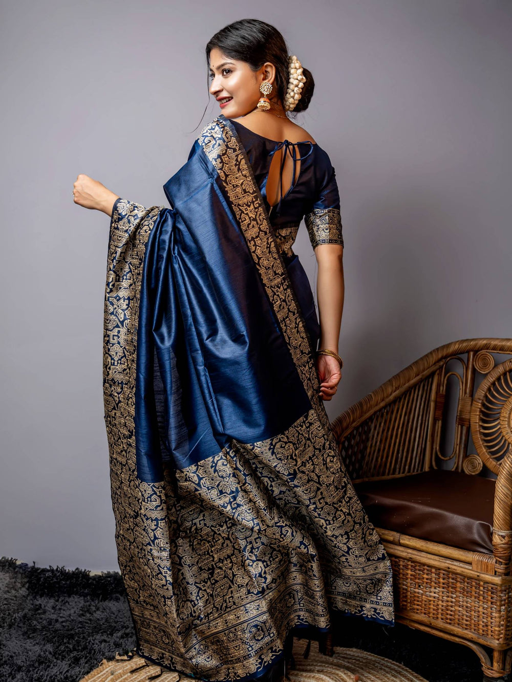 Blue Pure Handloom Row Silk Saree