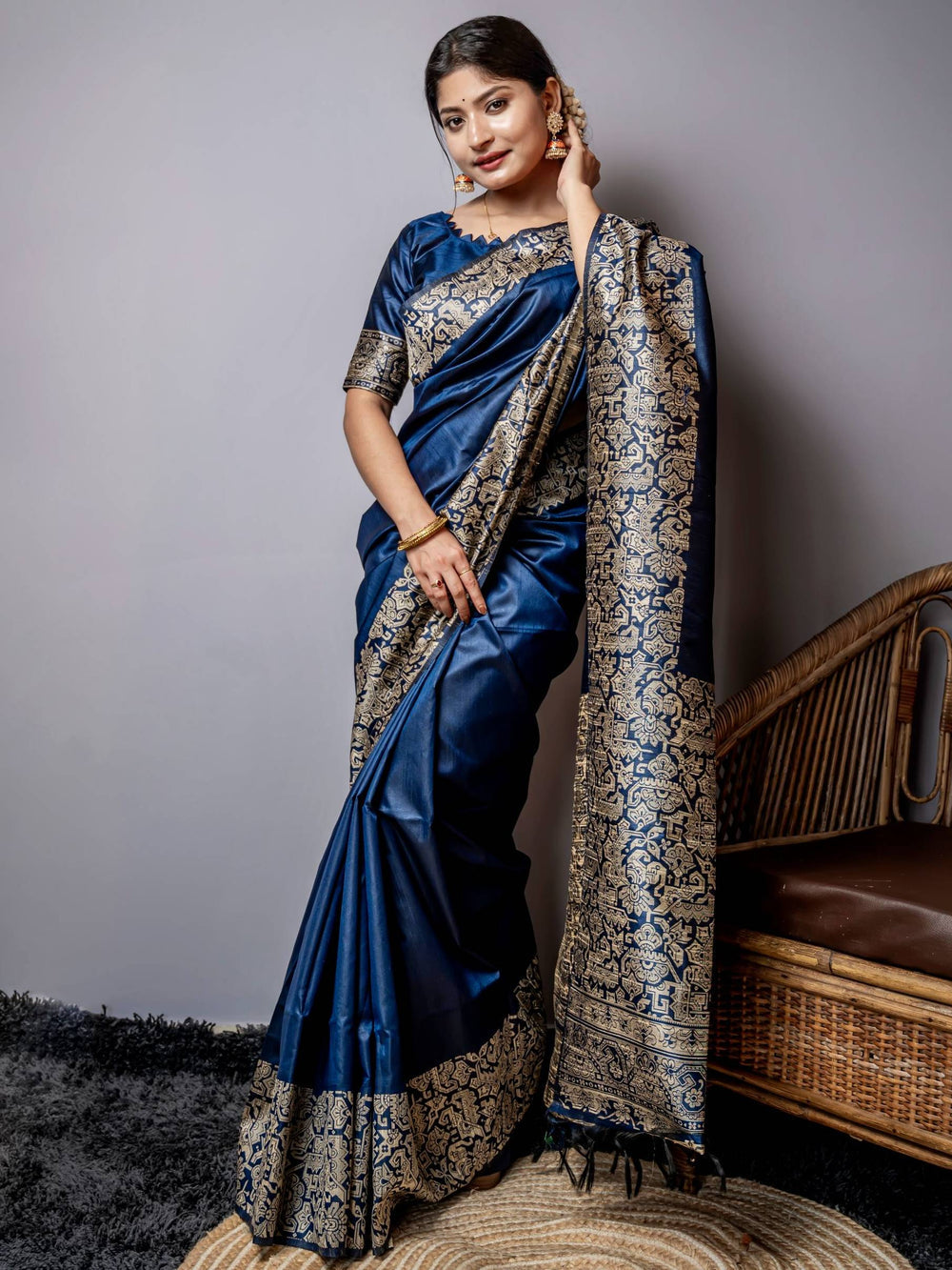 Blue Pure Handloom Row Silk Saree